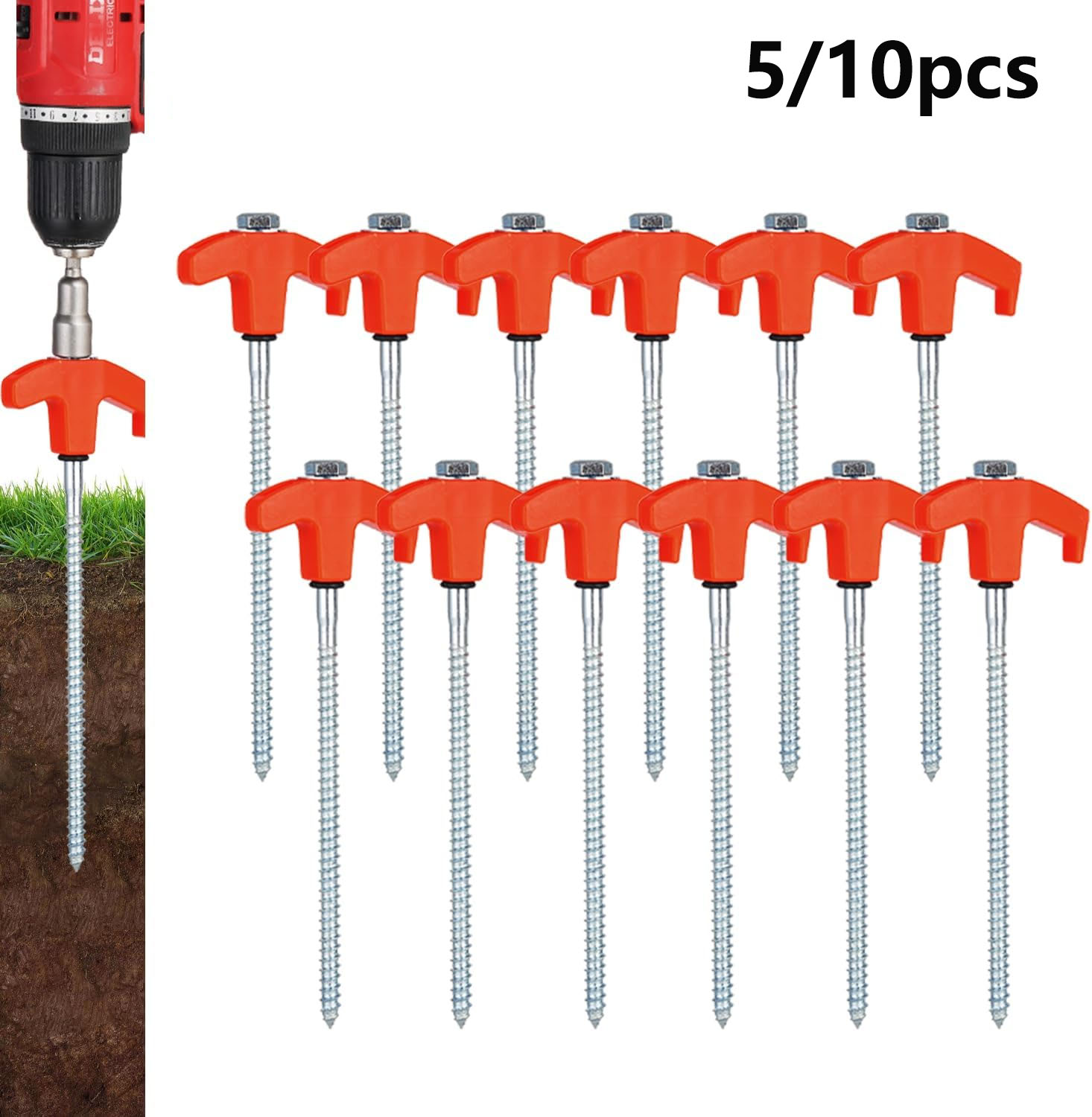 Outdoor Power Stake - 5/10개 나사형 텐트 스테이크, 헤비 듀티,