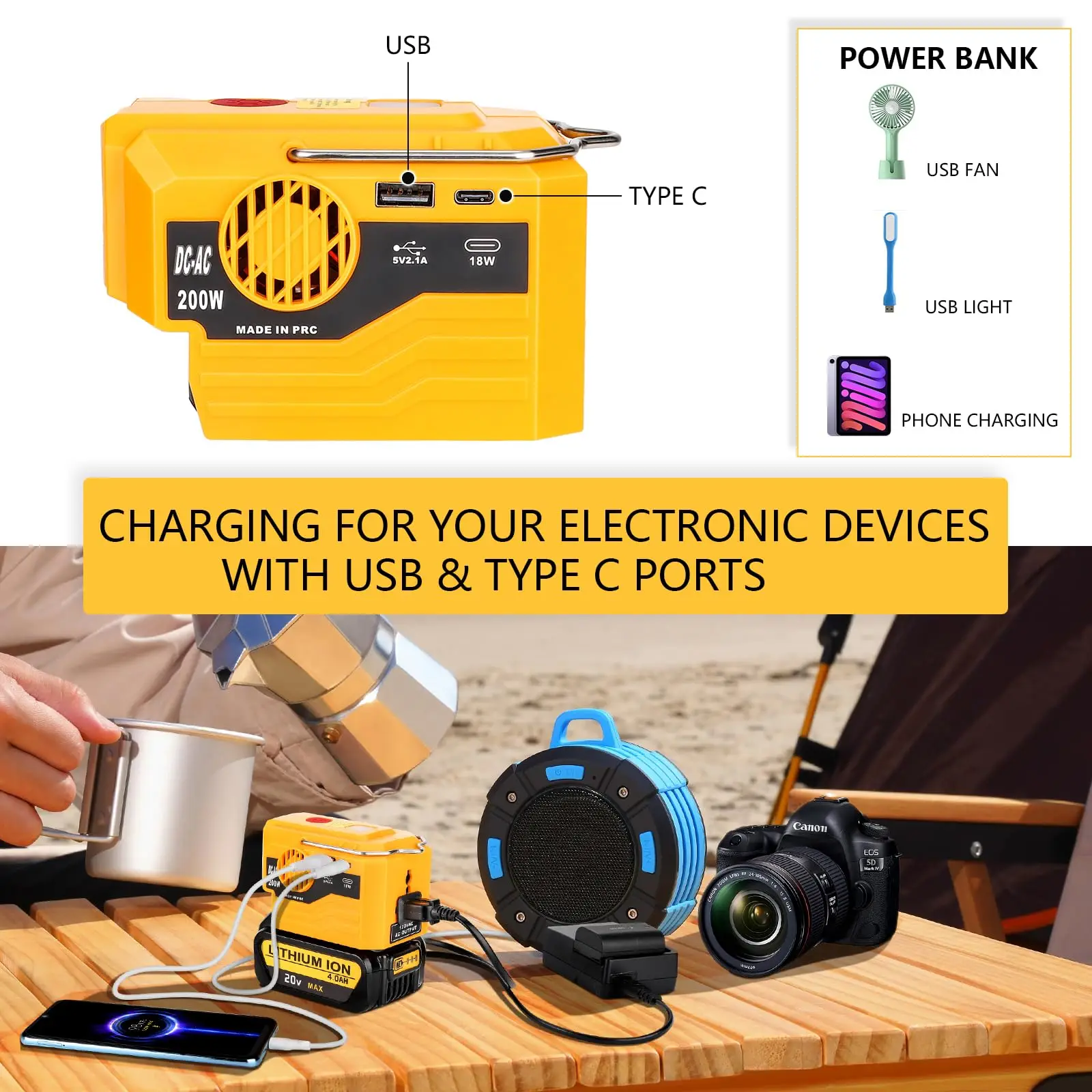 디월트 20V 배터리용 야외 캠핑 발전기 200W DC - Ac Outdoor Power 리뷰 및 가격